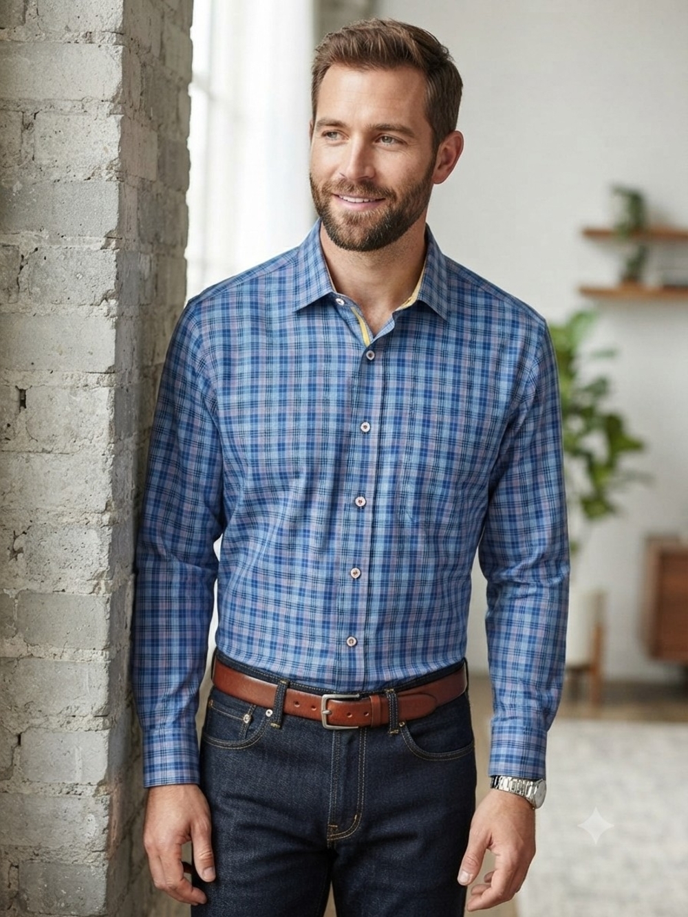 Robert Talbott Carmel Blue Plaid Button Down 100% Premium Cotton – Size Medium